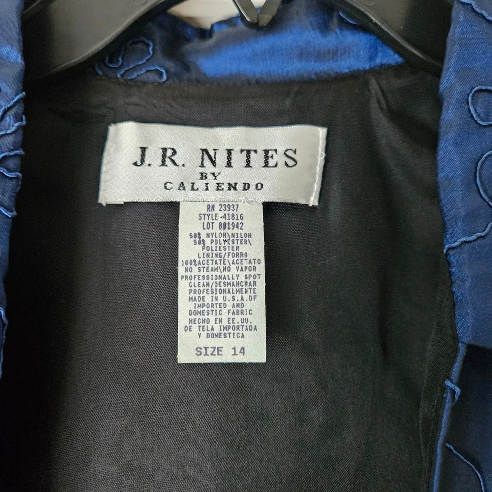 JR Nites Vintage Caliendo Jacket Womens 14 Navy Blue Embroidered‎ Wedding Guest